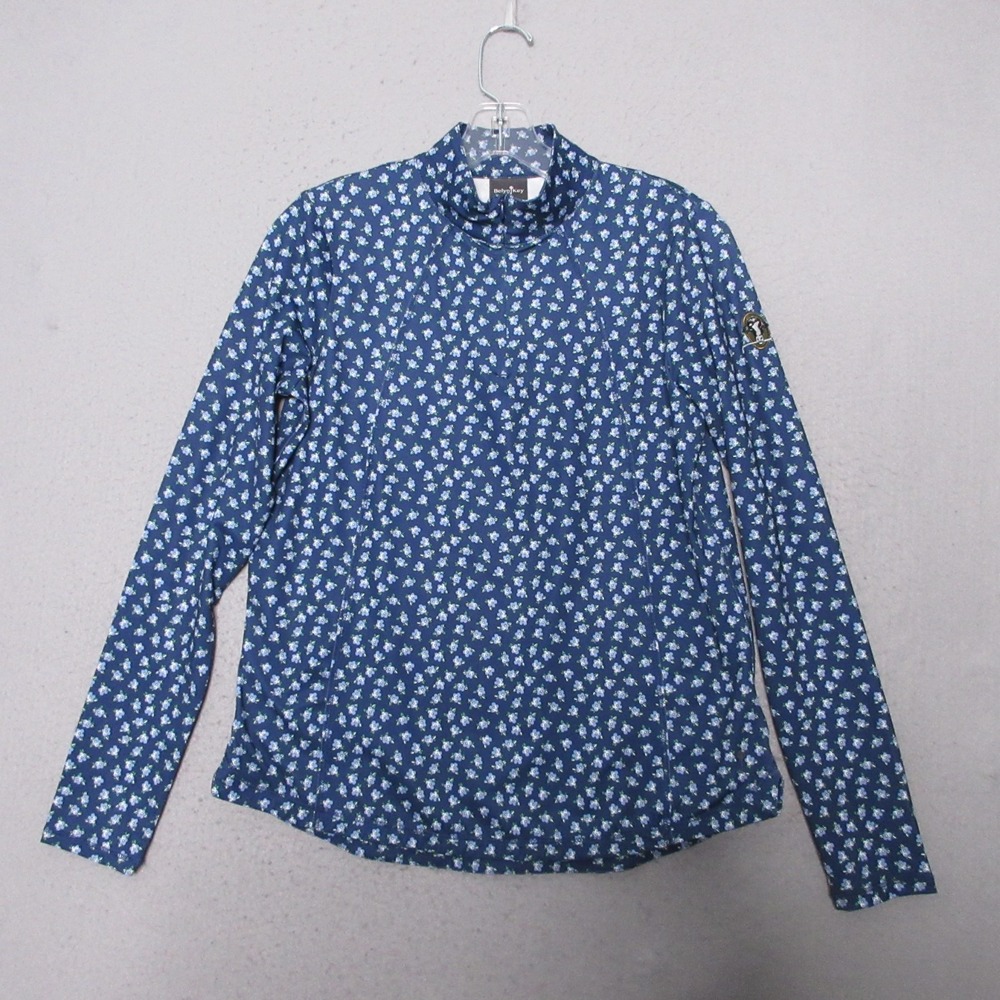 Belyn Key‎ Top Small Blue Floral Quarter Zip Outdoor Golf Pickle Ball Mock Neck